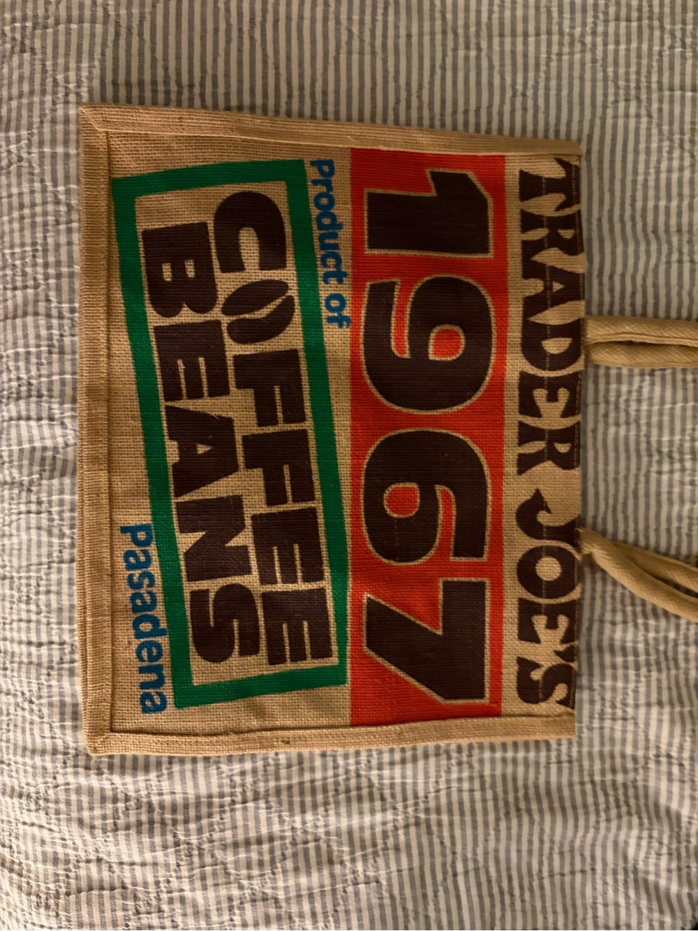 Trader Joe's Premium Roast Jute Tote in Natural and Red - Picture 3 of 3